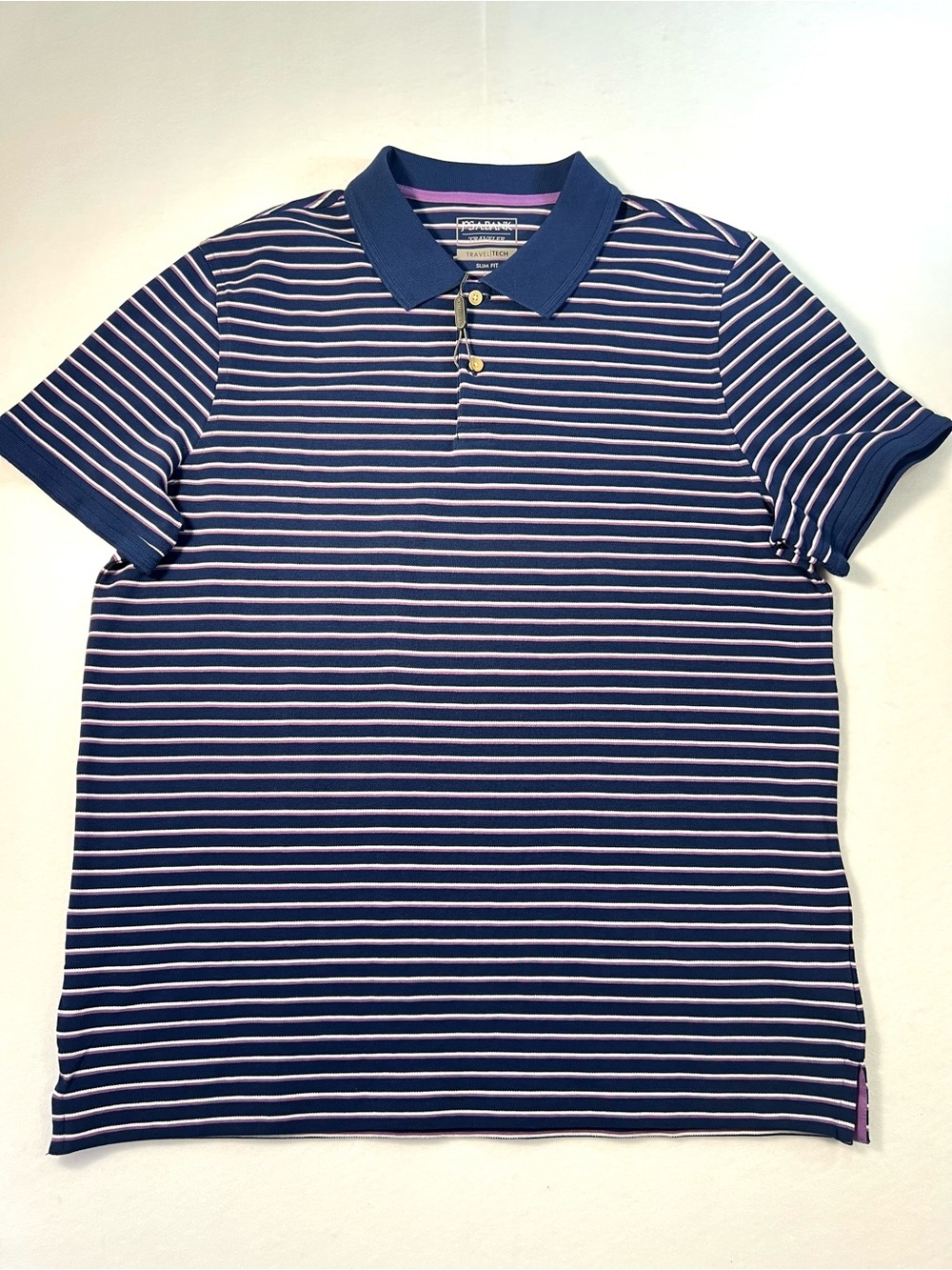 Jos. A. Bank Traveler Tech Slim Fit Polo Shirt XL Navy White Purple Striped NWT